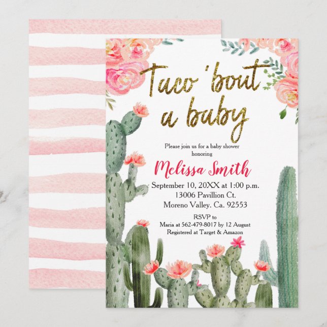 Invitation Baby shower à bec Cactus Taco (Devant / Derrière)