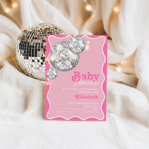 Invitation Baby shower à boule rose Disco