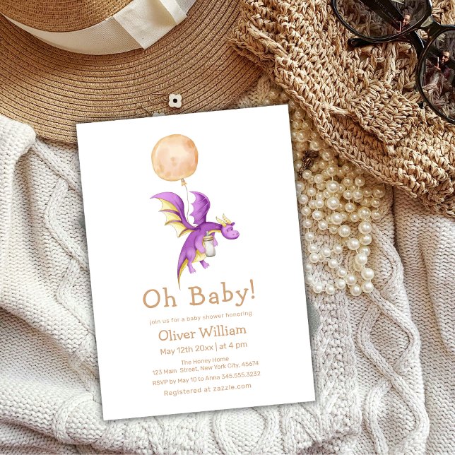 Invitation Baby shower à bouteille Balloon Fairytale Dragon (Balloon Fairytale Dragon Bottle Baby Shower Invitation)