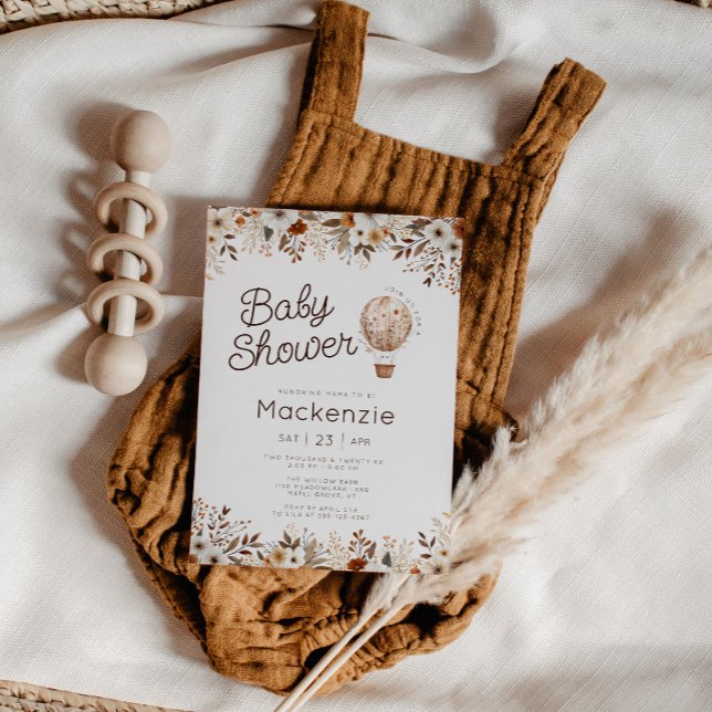 Invitation Baby shower à bulle à air chaud de automne (Cozy in Bloom Hot Air Balloon Baby Shower invitation )