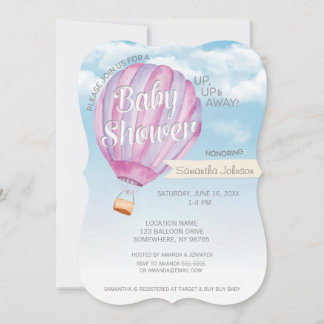 Invitation Baby shower à bulle à air chaud - Rose & Purple Gi