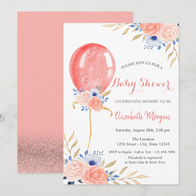 Invitation Baby shower à bulles de fleurs (Devant / Derrière)