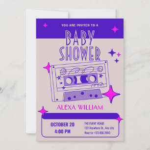 Invitation Baby shower à cassette de musique rétro