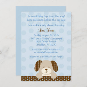 Invitation Baby shower à chiot bleu