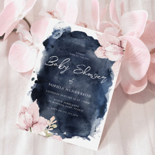 Invitation Baby shower à éclaboussure florale et marine