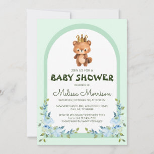 Invitation Baby shower à fleurs bleu mignonne à ours en peluc