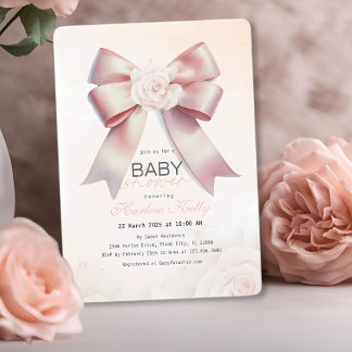 Invitation Baby shower à fleurs de Bow rose