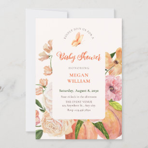 Invitation Baby shower à fleurs de pêche