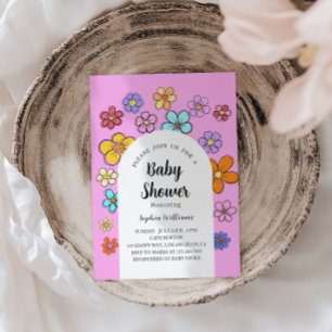 Invitation Baby shower à fleurs de Whimsical - Pêche & Pastel