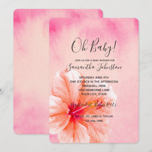 Invitation Baby shower à fleurs d'hibiscus rose tropique