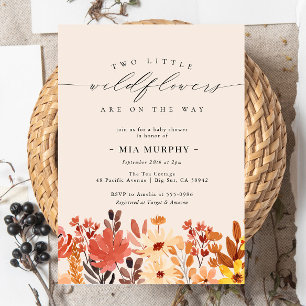 Invitation Baby shower à fleurs jumeaux Little Fleur sauvage
