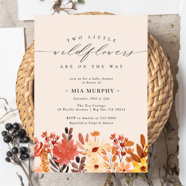 Invitation Baby shower à fleurs jumeaux Little Fleur sauvage (Créateur téléchargé)