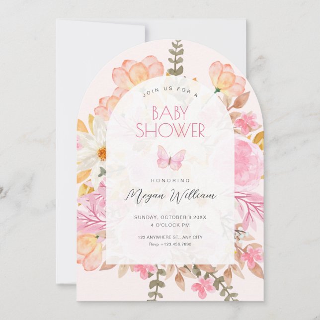 Invitation Baby shower à fleurs roses (Devant)