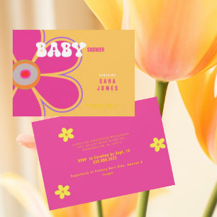Invitation Baby shower à fleurs roses chaudes rétro