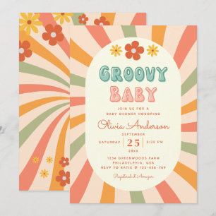 Invitation Baby shower à fleurs Super rétro