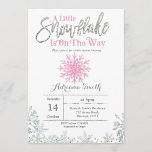 Invitation Baby shower à flocons d'argent rose