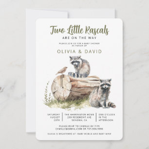 Invitation Baby shower à jumeaux Woodland Raccoon