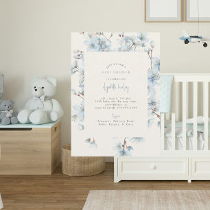 Invitation Baby shower à la crème florale bleue
