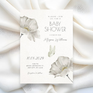 Invitation Baby shower à la floraison blanche florale