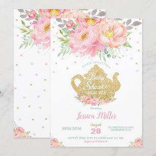 Invitation Baby shower à la menthe rose Floral High Tea Party