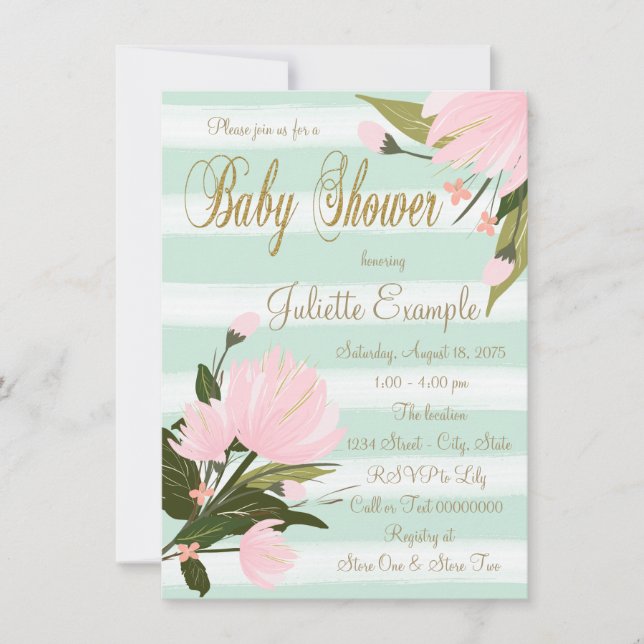 Invitation Baby shower à la pointe et à la bande rose (Devant)