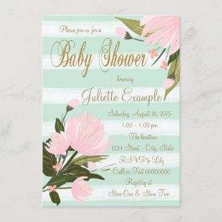 Invitation Baby shower à la pointe et à la bande rose