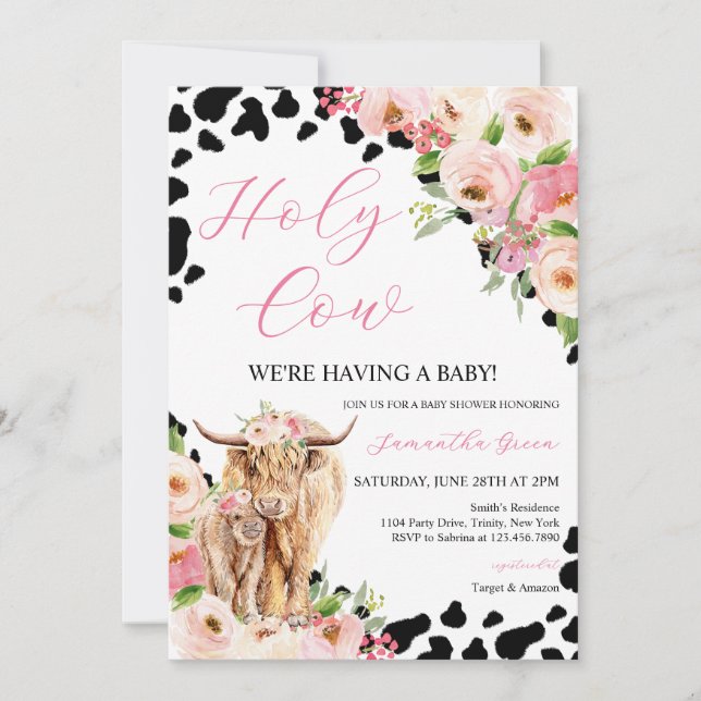 Invitation Baby shower à la vache Girl Highland (Devant)