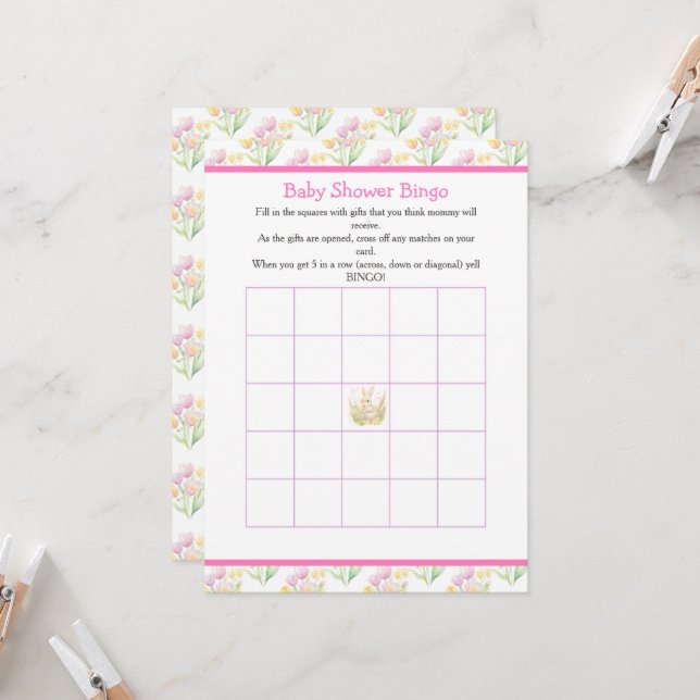 Invitation Baby shower à lapin de printemps (Devant/Arrière en situation)