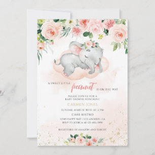 Invitation Baby Shower à l'Élément Rose Floral Éléphant