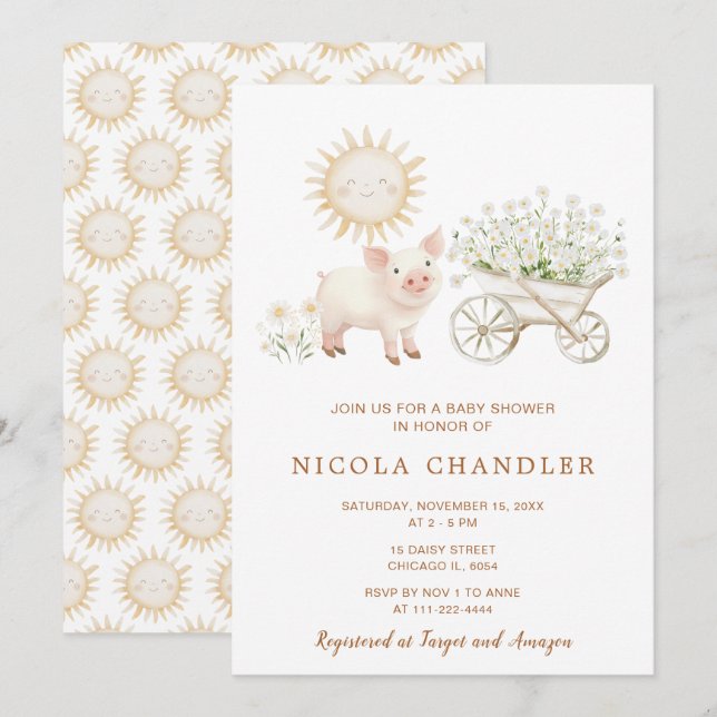 Invitation Baby shower à lessive de porc mignon (Devant / Derrière)