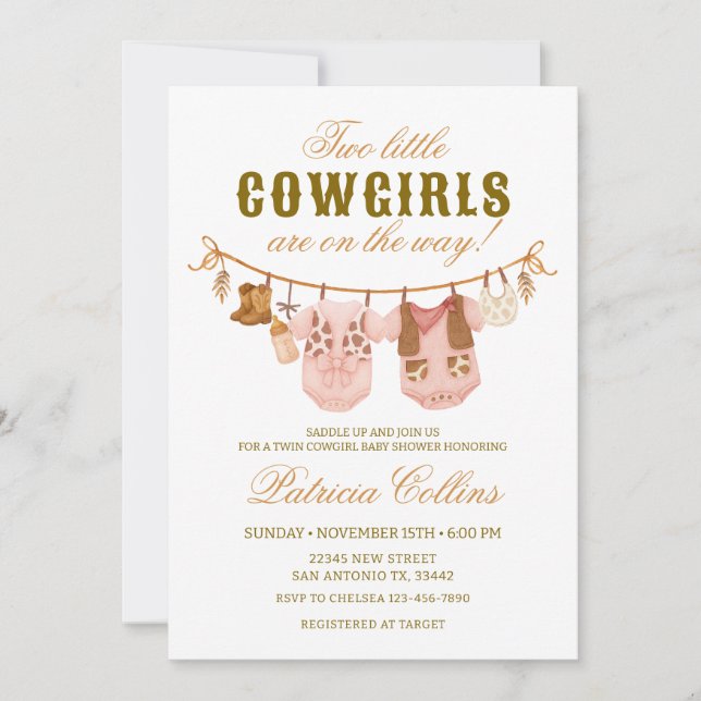 Invitation Baby shower à linge à linge à deux petites filles  (Devant)