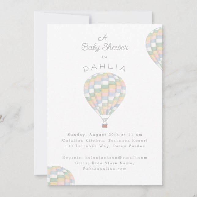 Invitation baby shower à montgolfière de la courtepointe aqua (Devant)