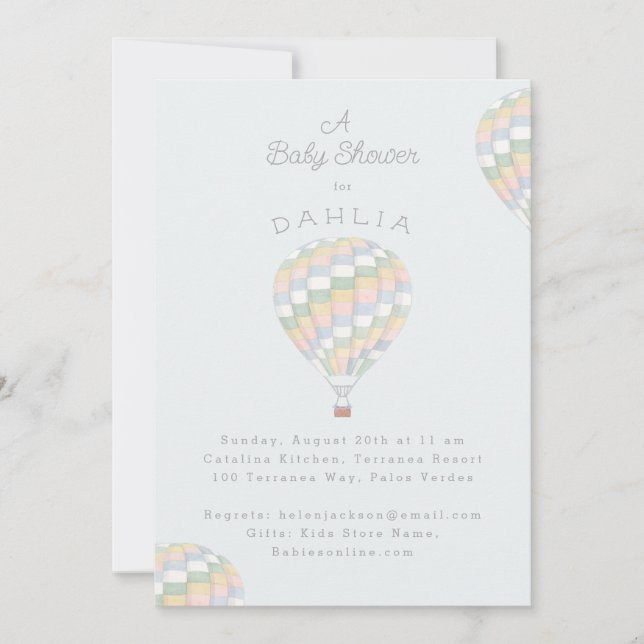 Invitation baby shower à montgolfière de la courtepointe aqua (Devant)