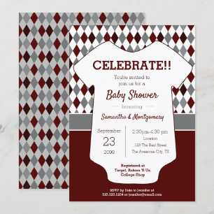 Invitation Baby shower à motif marron et Jacquard gris