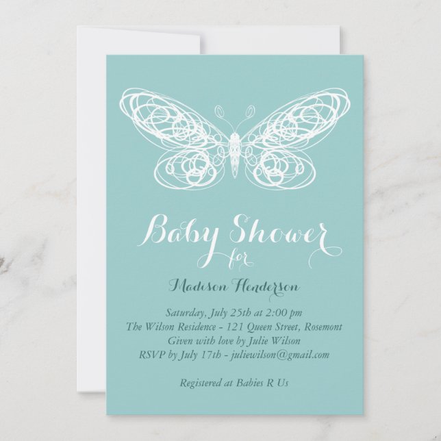 Invitation Baby shower à papillon Turquoise (Devant)