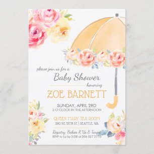 Invitation Baby shower à parapluies florales Personnaliser RS