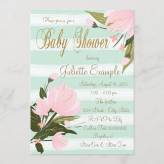 Invitation Baby shower à pinte rose et or