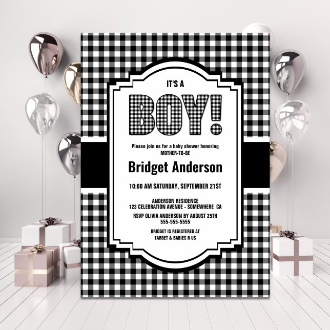 Invitation Baby shower à plat de buffle noir et blanc (Créateur téléchargé)
