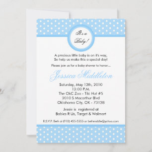 Invitation Baby shower à points Polka bleu clair 5