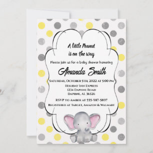 Invitation Baby shower à points Polka gris et jaune pour élép