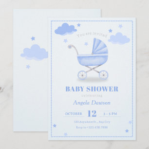 Invitation Baby shower à poussette bleu pastel