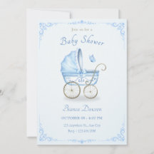 Baby shower à poussette bleu pastel