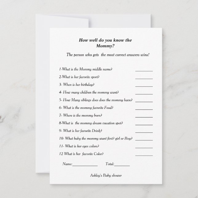 Invitation Baby shower À quel point connaissez-vous la future (Devant)