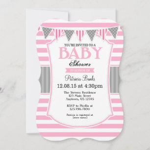 Invitation Baby shower à rayures gris rose