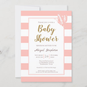 Invitation Baby shower à rayures roses
