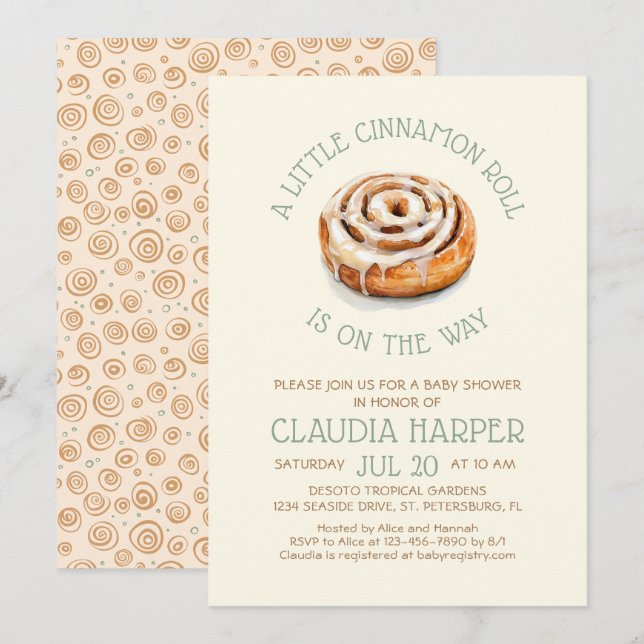 Invitation Baby shower à rouleaux de petite cannel (Devant / Derrière)