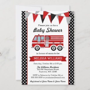Invitation Baby shower à soute à pots Polka pour camion-feu