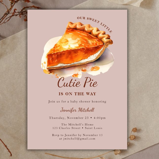 Invitation Baby shower à tarte à Citrouille de Thanksgiving (Thanksgiving Pumpkin Cutie Pie Baby Shower Invitation)