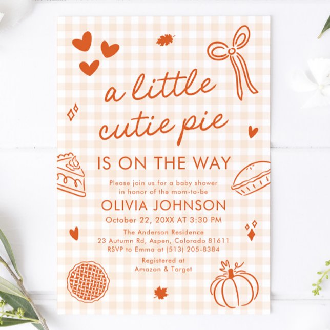 Invitation Baby shower À Tarte À La Petite Cutie Creusé À La  (Fall Hand Drawn A Little Cutie Pie Baby Shower Invitation)