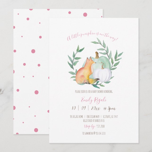 Invitation Baby shower à thème automne (Devant / Derrière)
